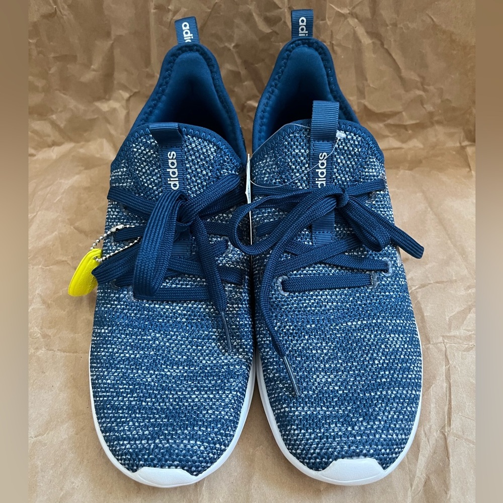 Adidas Womens Cloudfoam Pure Navy Blue Silver Metallic Grey Running Shoes Size 8
